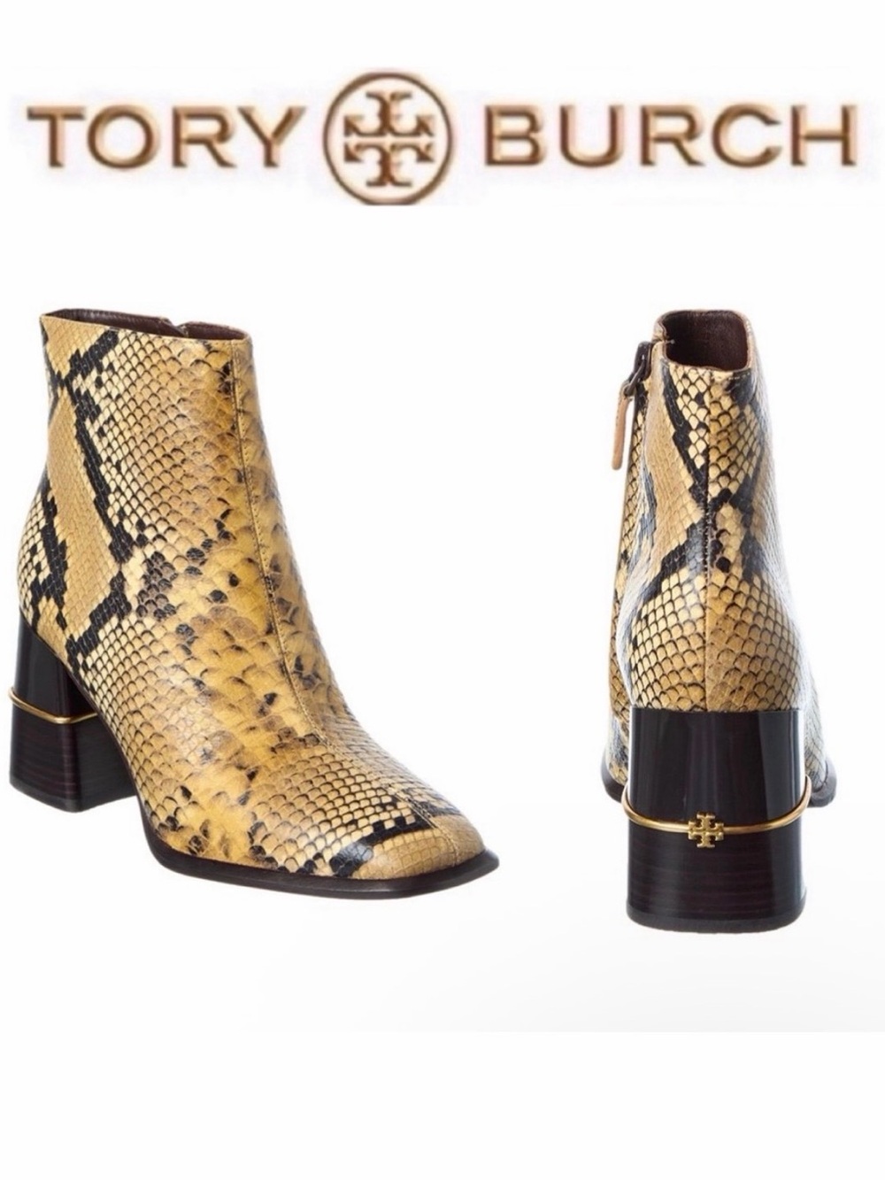 Tory Burch Leather Ankle Boot Snake Embossed Yellow Snake-Print US 7 NWT $498